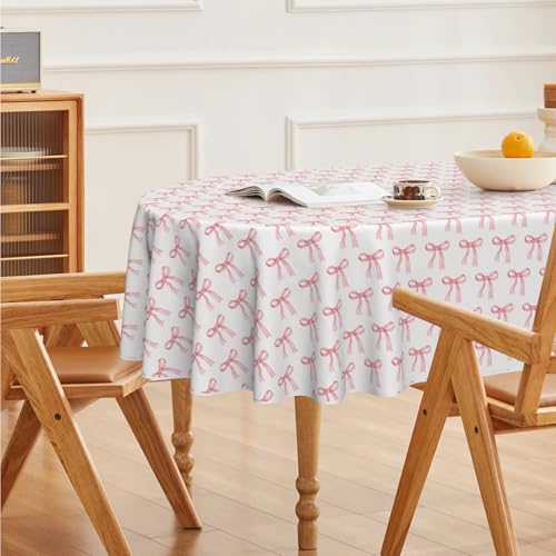 Pink Bow Tablecloth 60x84 Inch Oval - High-Quality Spun Polyester Home Decor