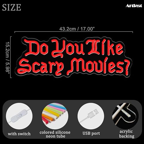 Scary Movie Neon Sign LED Light Red 17x6 Inches Halloween Decor