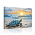 Sea Turtle Wall Art Canvas Painting - Beach Ocean Lighthouse Coastal Decor, Blue, 12x18 inches
