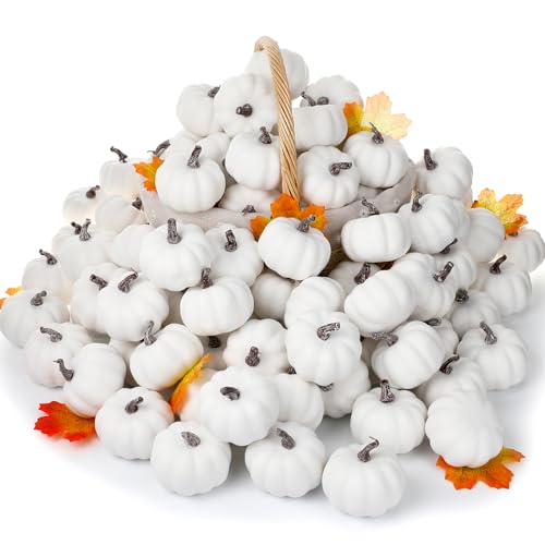 120 Pcs Fall Artificial Pumpkins Foam Decor 3.15 Inch - White Variation