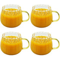 Halloween Pumpkin Glass Coffee Mugs Set of 4 - 14oz with Yellow Handle