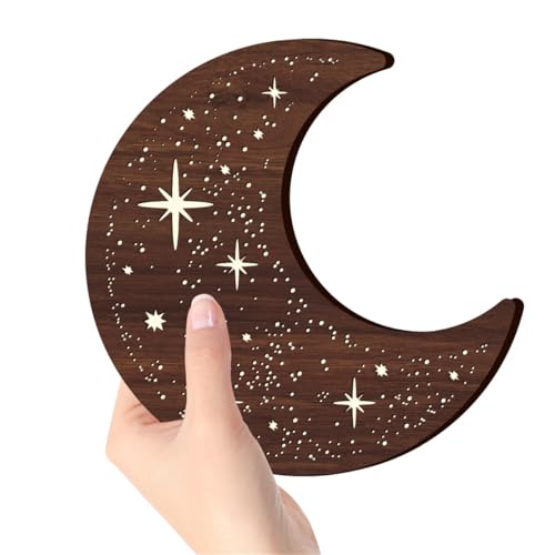 Wooden Moon Phase Wall Art Decor with LED Night Light - Variation A