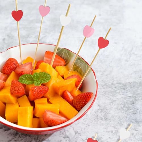 120 Pcs 5.9 Inch Heart-Shaped Bamboo Cocktail Toothpicks - Red, White, Pink, Mixed