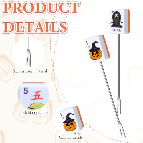 Halloween Mahjong Cocktail Picks - 6 Pcs Stainless Steel Drink Garnishes - Style: Halloween