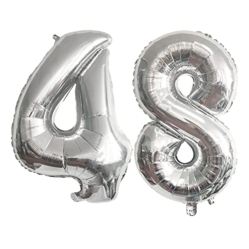 48 Inch Silver Number Balloon Set for 48th Birthday and Celebration Decorations