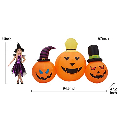 Inflatable Pumpkin Yard Decor Set with LED Lights - 3 Pack, 7.9 Inch Outdoor Halloween Decorations