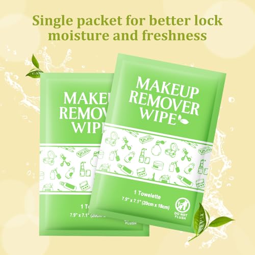 50 Pcs Makeup Remover Wipes - Individually Wrapped, Green Tea Scent - Pack of 1