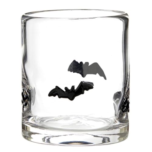 Halloween Bat Icon Double Old Fashioned Cocktail Glass - 16oz, Handblown, Spooky Party Drinkware - Bats Variation
