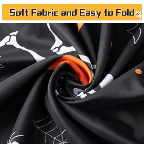 Halloween Skull Shower Curtain - Black 72x72 Inch with 13 Hooks
