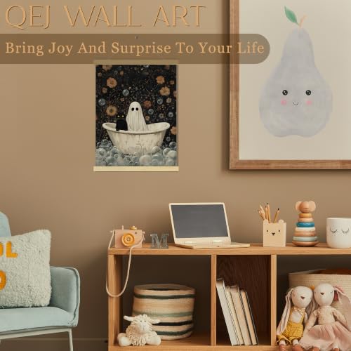 Halloween Ghost Canvas Poster with Wooden Frame 12x16 Inch - Variation of Ghost