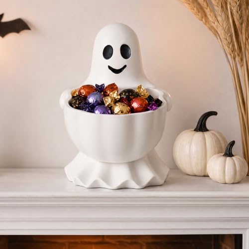 Halloween Ghost Candy Bowl - Cute Resin Snack Holder for Treats & Decor