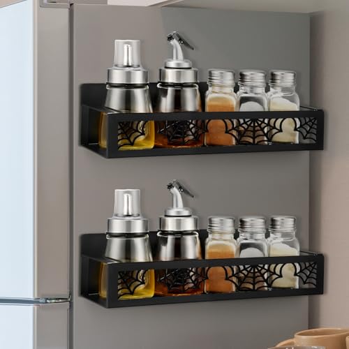 Magnetic Spice Rack Set for Refrigerator - Black Spider Web Design, 2 Pcs