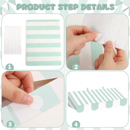 4 Pack Carnival Theme Wall Awnings - Stripe Mint White, 24.8 x 8.3 Inches, Party Decor
