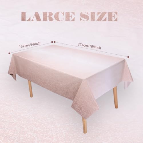 Ombre Rose Gold Tablecloths - 6 Pack 54x108 Inch Glitter Disposable Cover