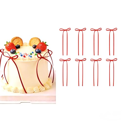BAISUYANG 20 Pcs Long Slender Bow Cake Toppers - Red Wedding & Party Decor