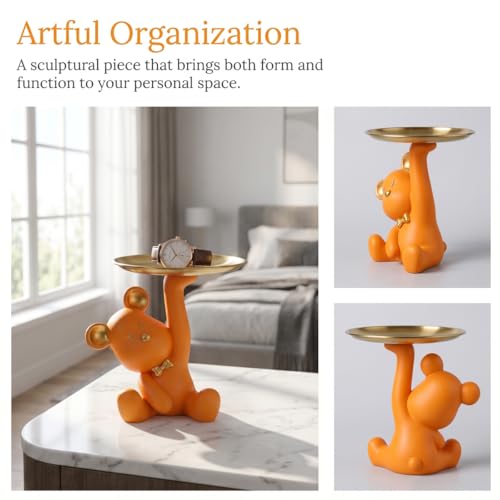 Orange Bear Figurine Tray - Resin Key & Candy Dish for Entryway & Decor