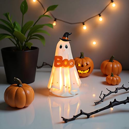 Halloween Ghost Decoration Statue with LED Light - 6.2 Inch Spooky Decor