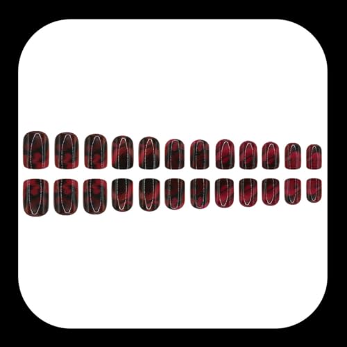 Halloween Short Square Press On Nails Set - Burgundy Black Gradient, Style7