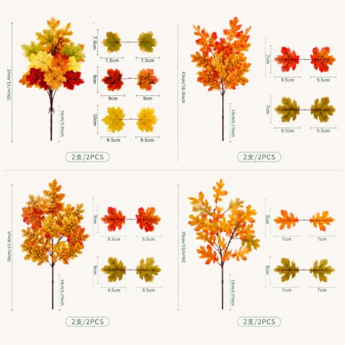 Artificial Maple Leaves Stems 8-Pack Fall Decor for Thanksgiving & Autumn Centerpieces