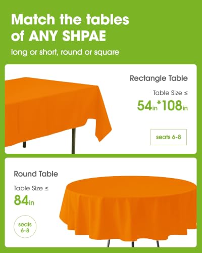 Pureegg Disposable Plastic Tablecloth 84 Inch Round - Orange, 20 Pack