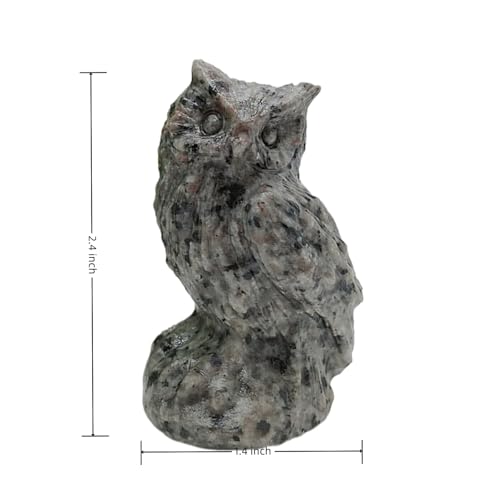 Yooperlite Owl Skull Crystal Figurine Hand Carved Natural Stone Reiki Healing Decor - Black Owl Skull with Fluorescent Glow - 2.3 Inch