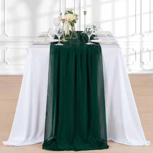 Emerald Green Chiffon Table Runner 27x120 Inches - Boho Wedding Decor