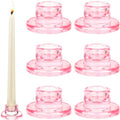Pink Glass Taper Candle Holders Set - 6pcs Short Decorative Candle Sticks for Wedding & Home Decor