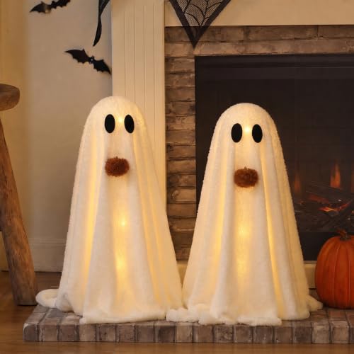Light-Up Ghost Halloween Decorations - 2 Pack, Tabletop, 20.5-Inch Friendly Spooky Decor