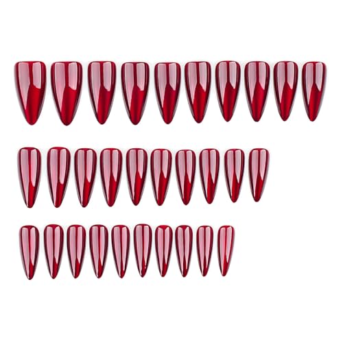 Halloween Press On Nails - Long Red Stiletto with Cat's Eye Design - Almond Style-22