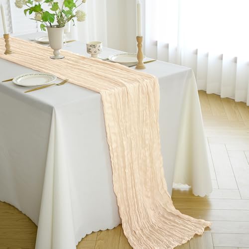 10FT Beige Cheesecloth Table Runner - Rustic Boho Wedding & Party Decor