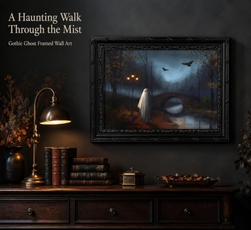 Gothic Ghost Halloween Canvas Wall Art 16x12 Inch Framed - Spooky Wall Decor