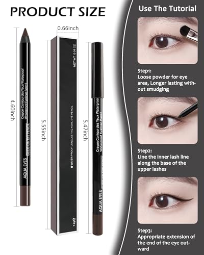 Waterproof Gel Eyeliner Pencil Set - 2 Black + 1 Brown Long-Lasting Smudgeproof Makeup