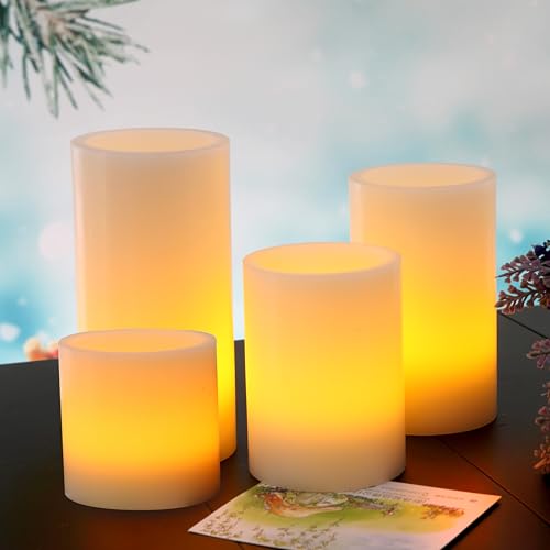 Ivory 3x3, 4, 5 & 6 Inch Flameless LED Candles with Timer - 4 Pack