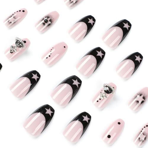 BABALAL Coffin Press On Nails Medium - Gothic Y2K Planet Star Fake Nails with Variation O05-1