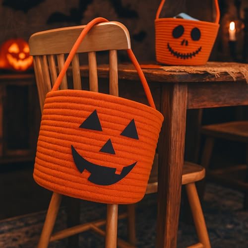 Halloween Candy Basket & Trick-or-Treat Storage Bucket - Spooky Pumpkin & Ghost Design