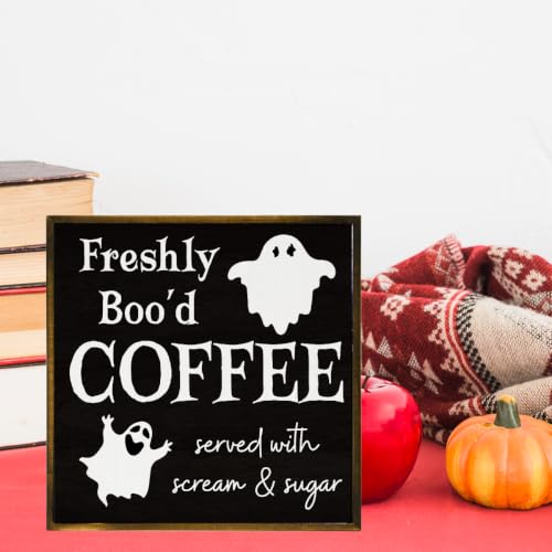 Halloween Coffee Wood Sign - Ghost Black Decor for Table, Home & Office - Variation: Coffee