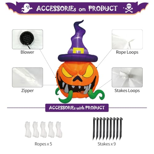 12FT Halloween Inflatable Pumpkins with Witch's Hat & Vines - Outdoor Yard Decor
