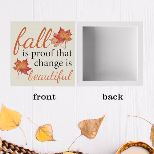 Fall Decor Sign - Rustic Wooden Square Wall Art for Home & Office