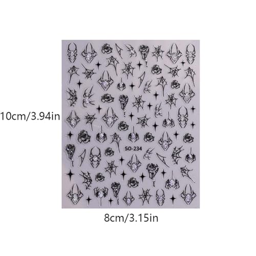 Halloween Spider Web Nail Stickers - Glitter 3D Rhinestone Decals with Cobweb Design - Red-Black Theme