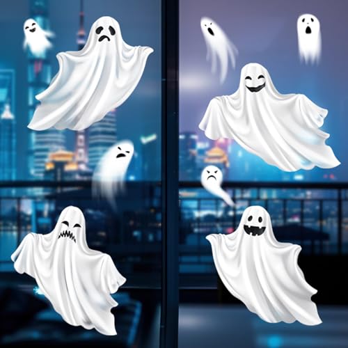 Halloween Ghost Window Clings Set - 2 Large Reusable PVC Vinyl Stickers for Glass & Mirrors