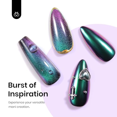 Beetles Cat Eye Chrome Nail Powder Set - Blue Holo 1 2-in-1 Holographic Effect