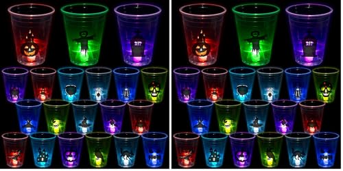 Halloween Glow in The Dark Party Cups - Standard Pack of 2, 25 Count, 16oz, Light Up Cups with Horror Stickers for Kids & Adults