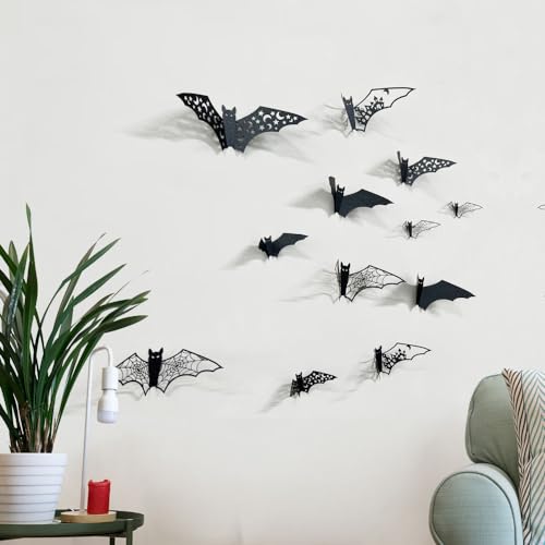 Halloween Bat Wall Decals - 24pcs 3D Self-Adhesive PVC Stickers for Party Decor