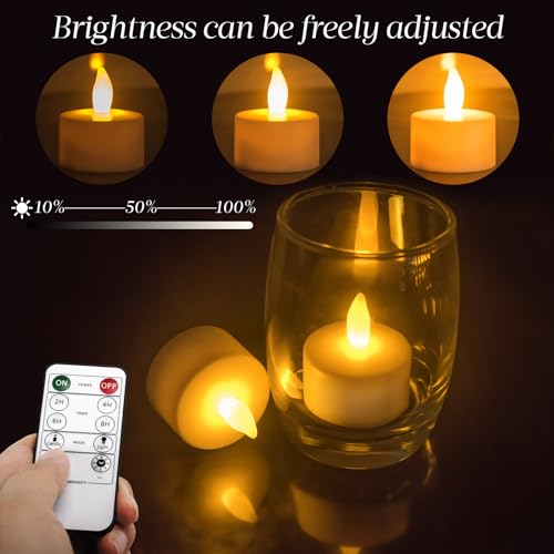 Rechargeable LED Tea Lights with Remote Control - Flickering Flameless Candles 6-Pack Yellow