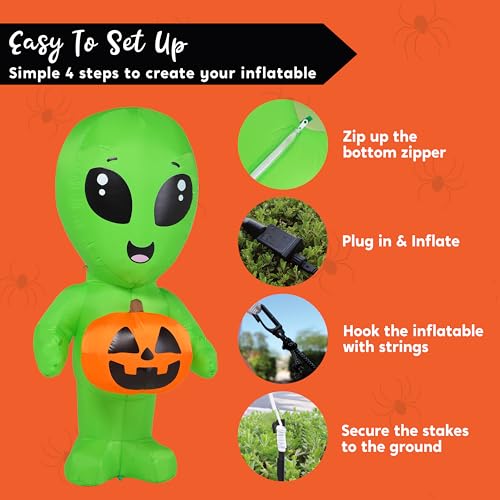 5ft Tall Inflatable Alien Halloween Decor with Pumpkin & LED Lights