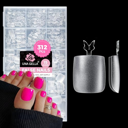 Square Toe Nail Tips 312Pcs Full Cover Gel Toenail Extensions - UNA GELLA