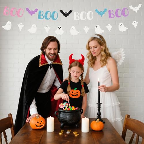 Pastel Halloween Party Banner - Ghost & Bat Glitter Garland, Style 2