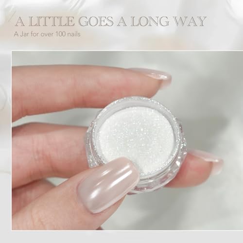 GAOY White Pearl Chrome Nail Powder - Mirror Effect Mermaid Nail Art - Variation 1