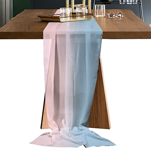 Pink Blue Ombre Chiffon Table Runner 10ft Wedding & Event Decor