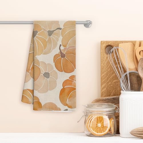 Pumpkin Kitchen Hand Towels - Fall Decor 16x24 Inches, Soft Chenille